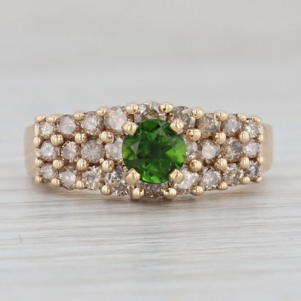 Gray 1.32ctw Green Chrome Diopside Champagne Diamond Ring 10k Yellow Gold Size 6