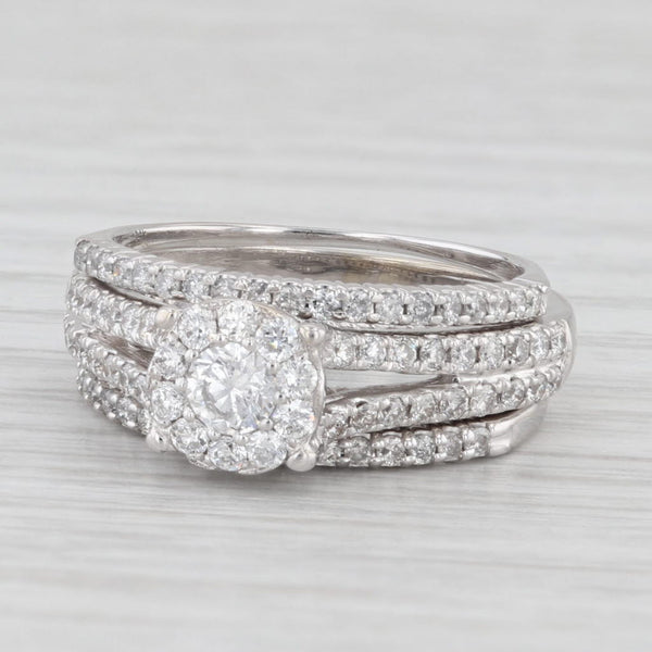 0.82ctw Diamond Halo Engagement Ring 2 Wedding Band Bridal Set 14k Gold Sz 6.25