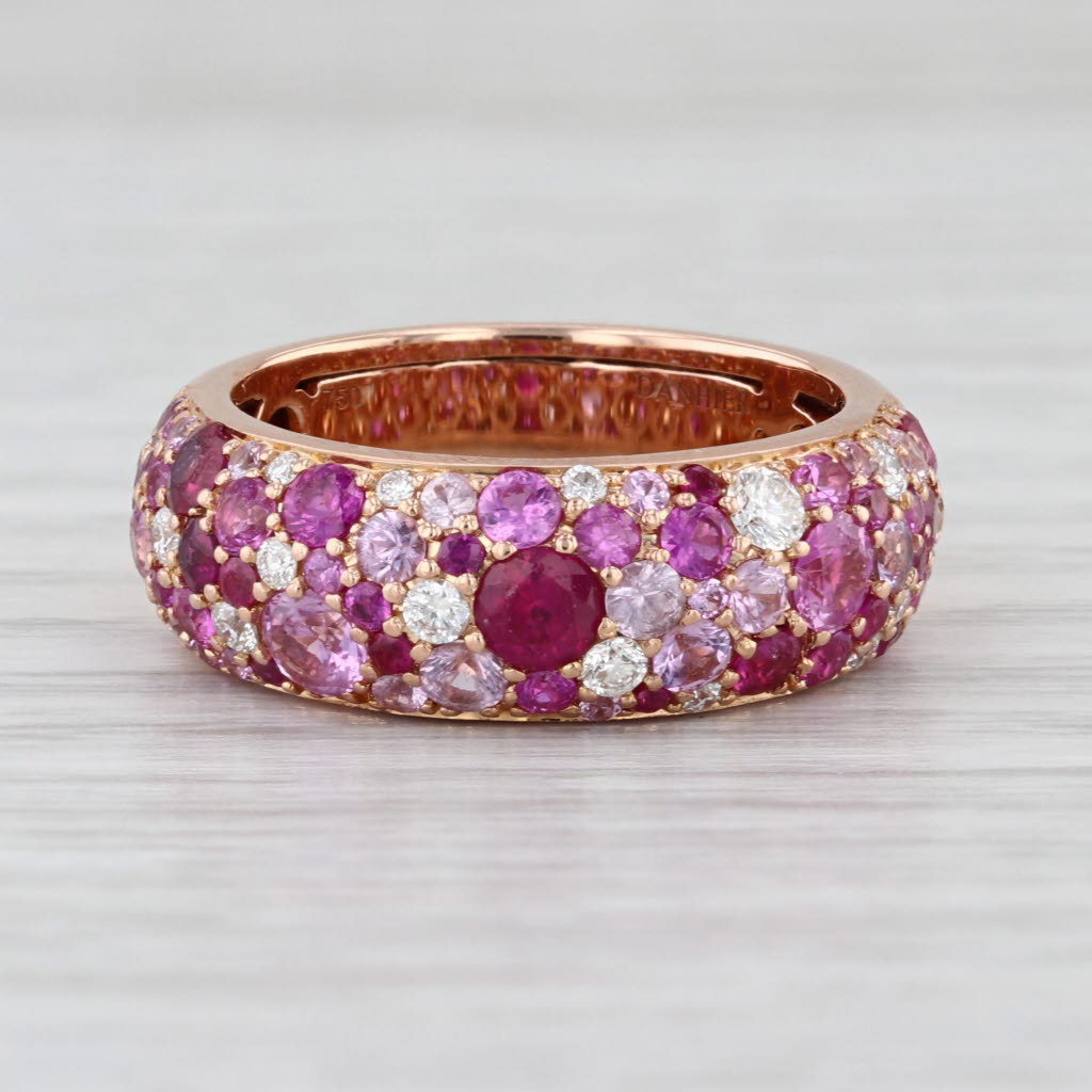 Danhier 2.05ctw Pink Sapphire Diamond Pave Ring 18k Rose Gold Size 6.75 Band