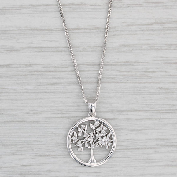 New Diamond Tree of Life Pendant Necklace 14k White Gold 15.5-17.5" Curb Chain