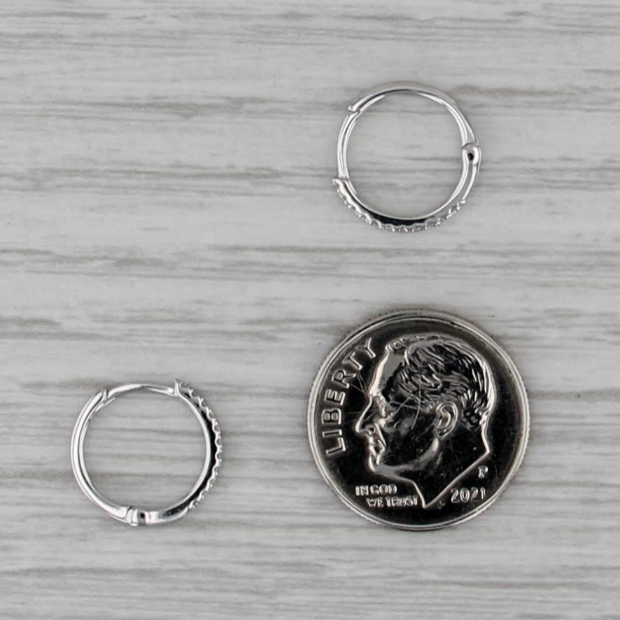 0.11ctw Diamond Small Hoop Earrings 14k White Gold Hinged Round Hoops