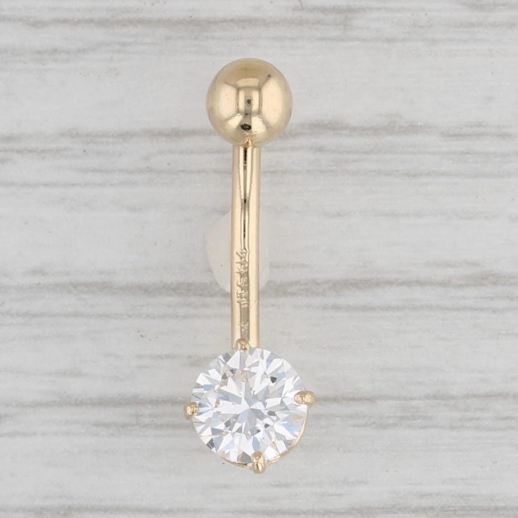 Light Gray 0.73ct Lab Created Diamond Belly Button Barbell Piercing 14k Yellow Gold