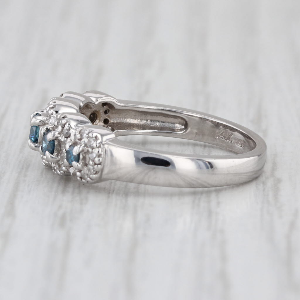 0.44ctw Tiered Blue White Diamond Halos Ring 14k White Gold Sz 6.75 Wedding Band