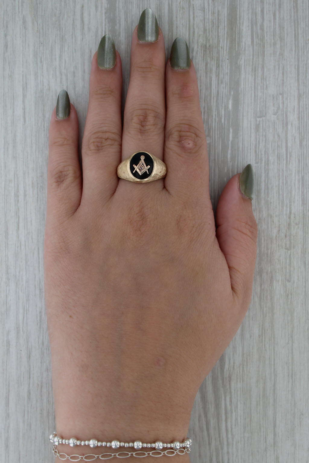 Onyx Masonic Signet Ring 14k Yellow Gold Size 10 Blue Lodge Square Compass
