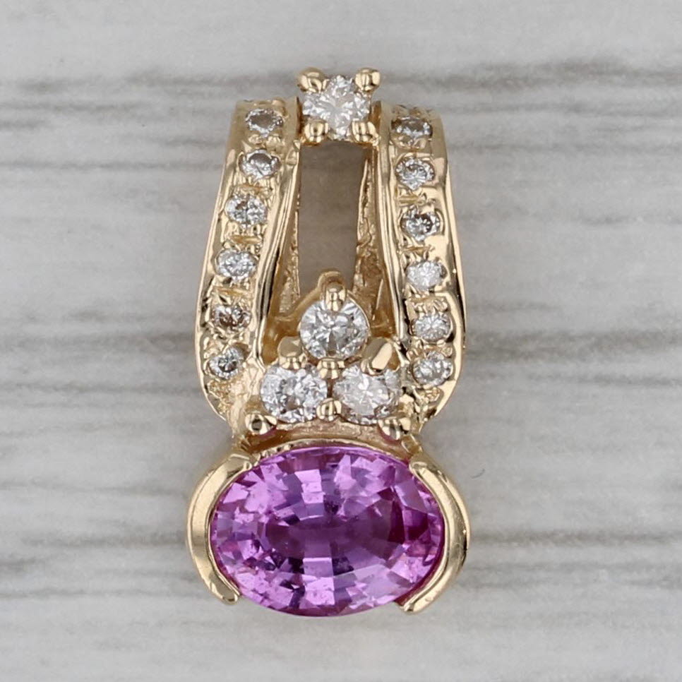 Dark Gray 1.28ctw Pink Sapphire Diamond Pendant 14k Yellow Gold