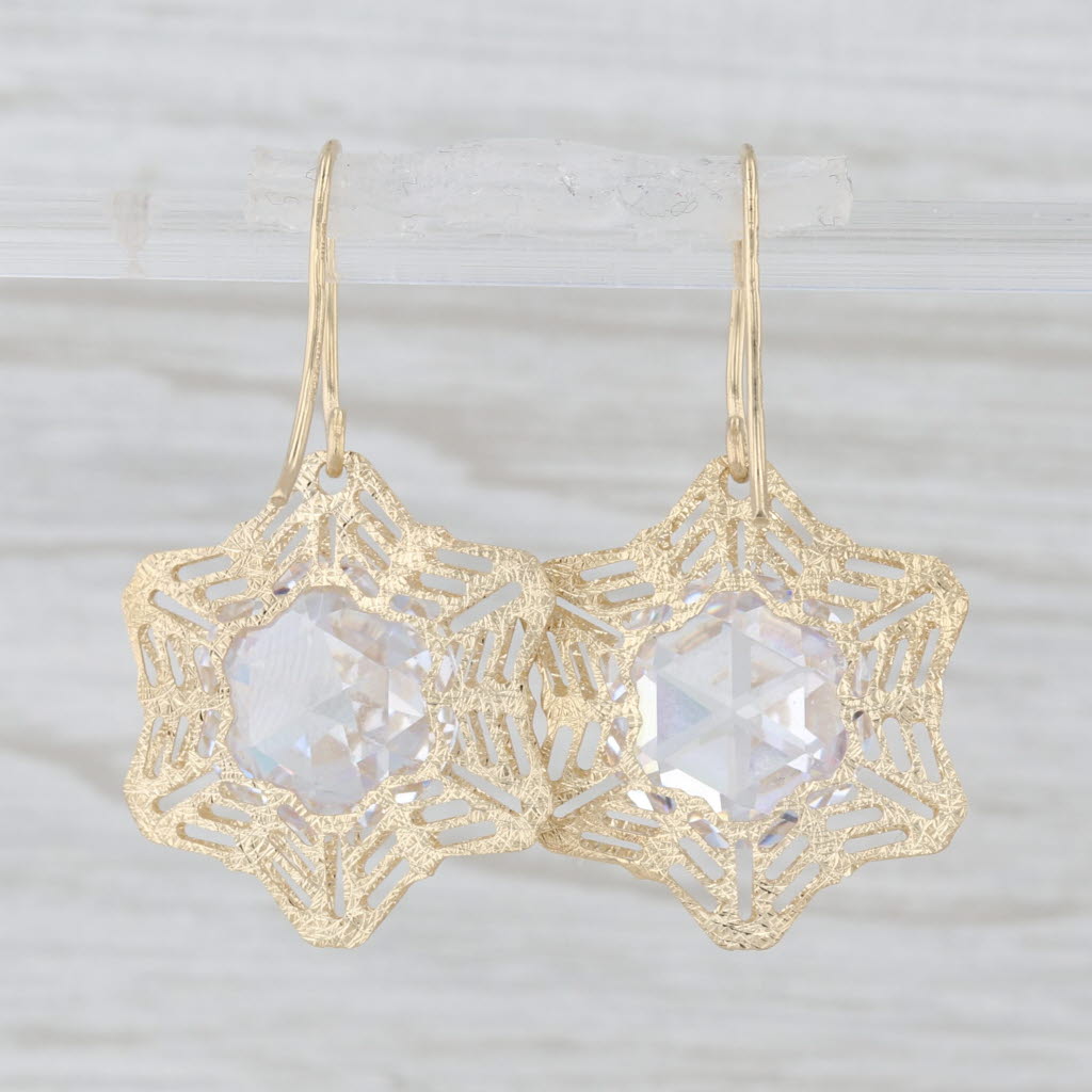 Milor Italy Cubic Zirconia Flower Dangle Earrings 14k Yellow Gold Hook Posts