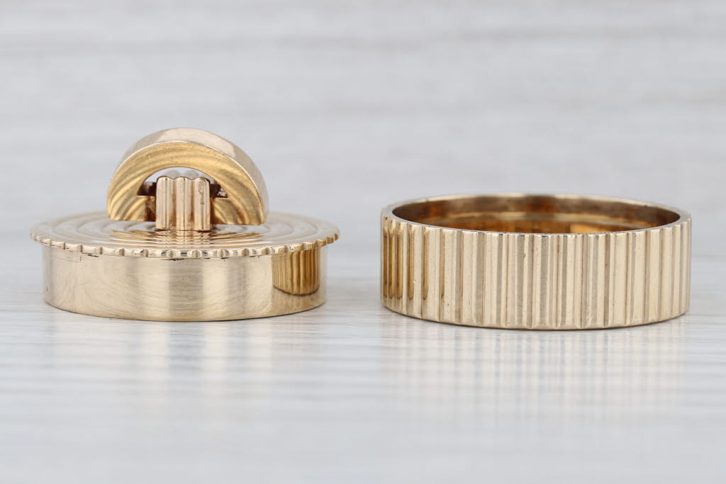 Vintage Cartier Round Pill Trinket Box 9k Yellow Gold Beveled Circle Pattern