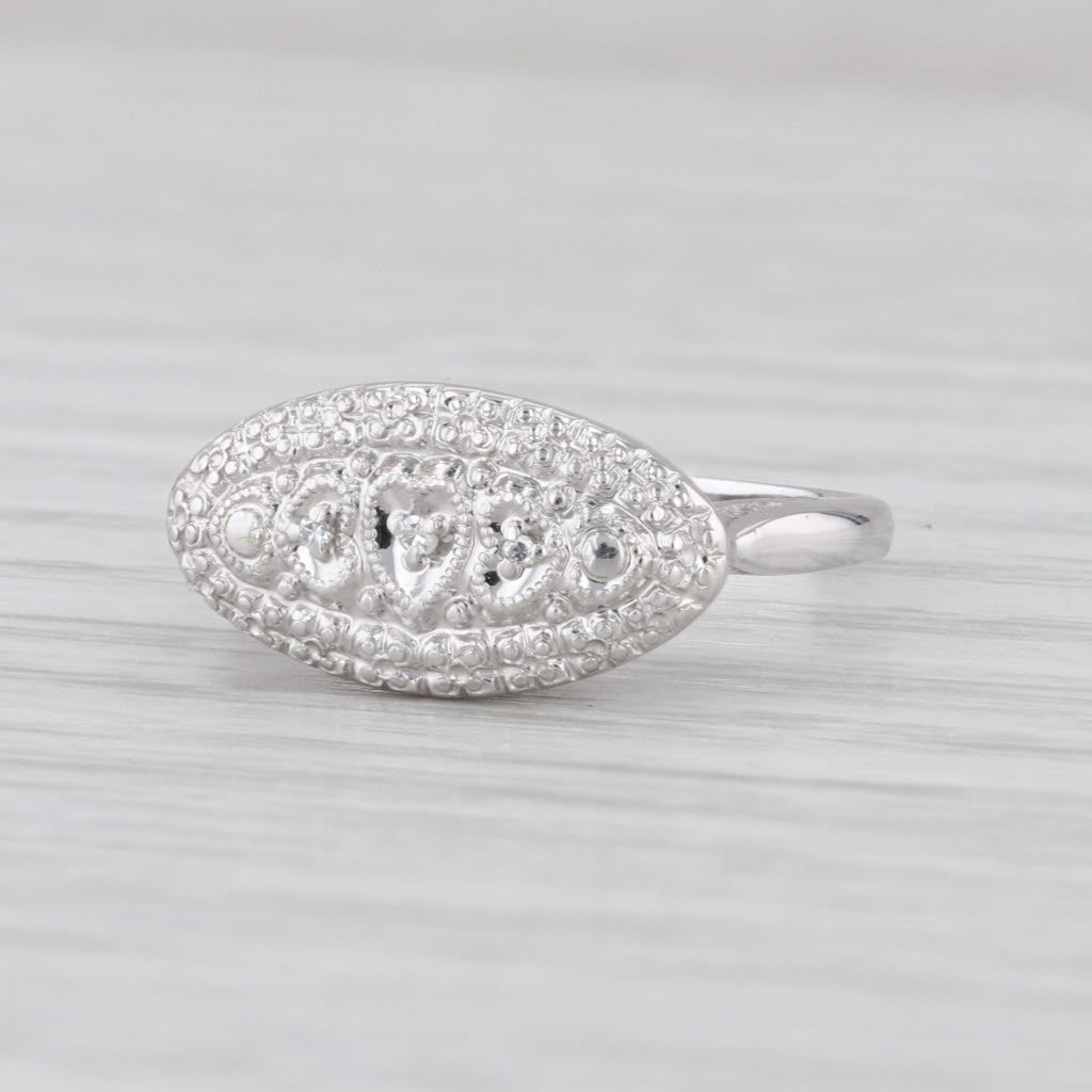 Vintage Diamond Princess Ring Heart Accents 14k White Gold Size 6