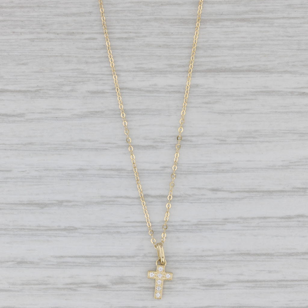 Gray Small Cubic Zirconia Cross Pendant 14k Yellow Gold Cable Chain 18"