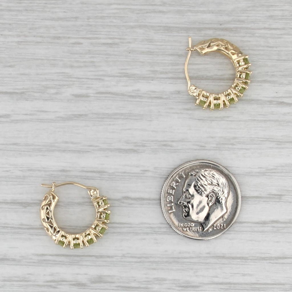 1.50ctw Peridot Small Hoop Earrings 14k Yellow Gold Snap Top Round Hoops