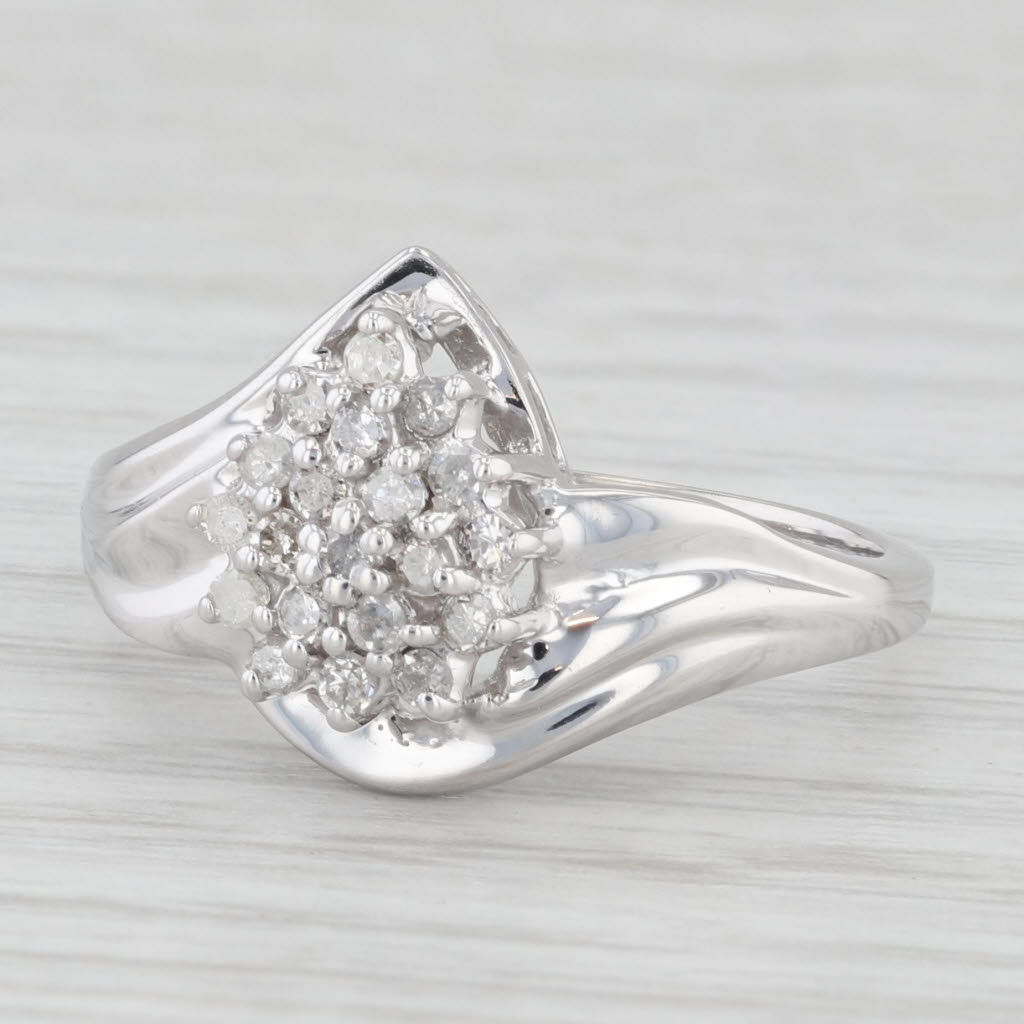 Light Gray 0.20ctw Teardrop Cluster Bypass Ring 10k White Gold Size 6.75