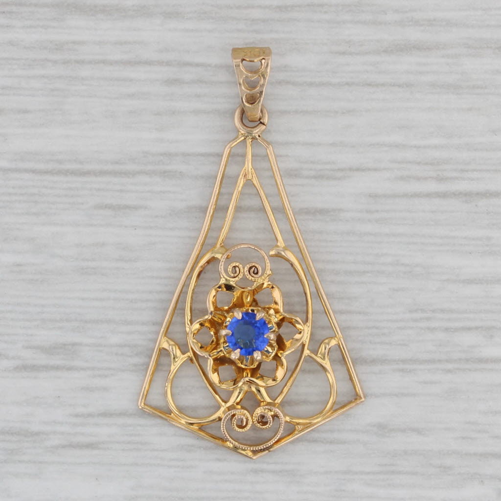 Gray Vintage Lab Created Sapphire Lavalier Pendant 10k Yellow Gold