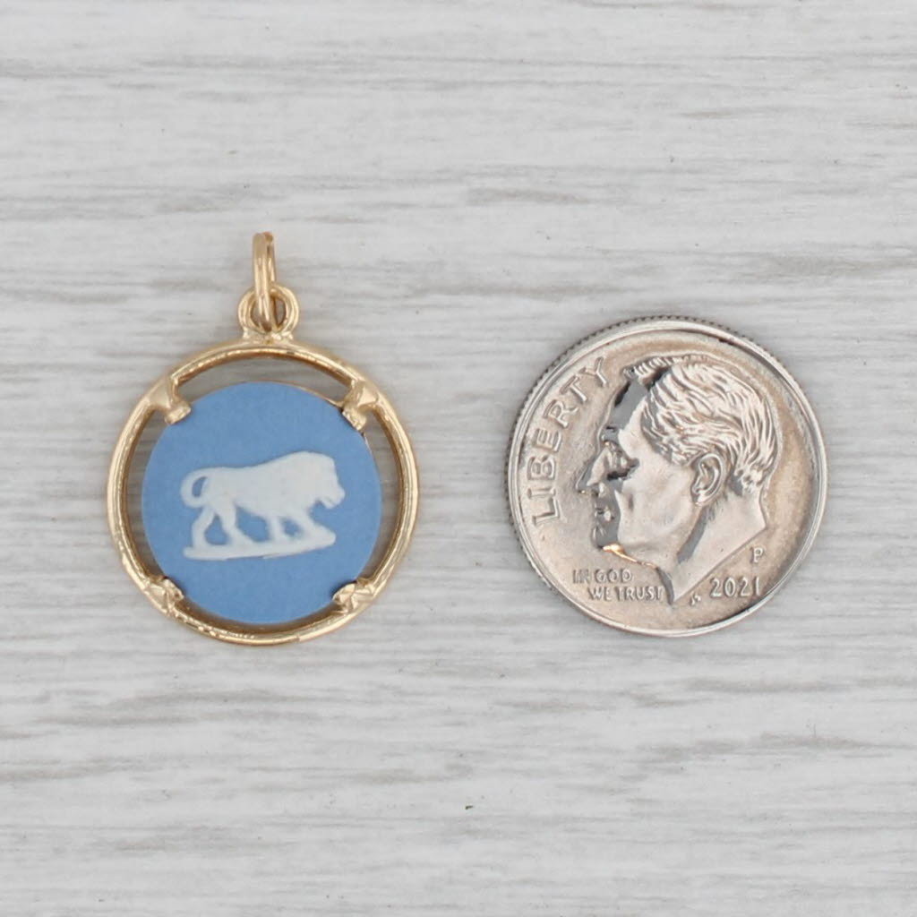 Gray Wedgewood Ceramic Lion Cameo Pendant Vintage British 10k Yellow Gold