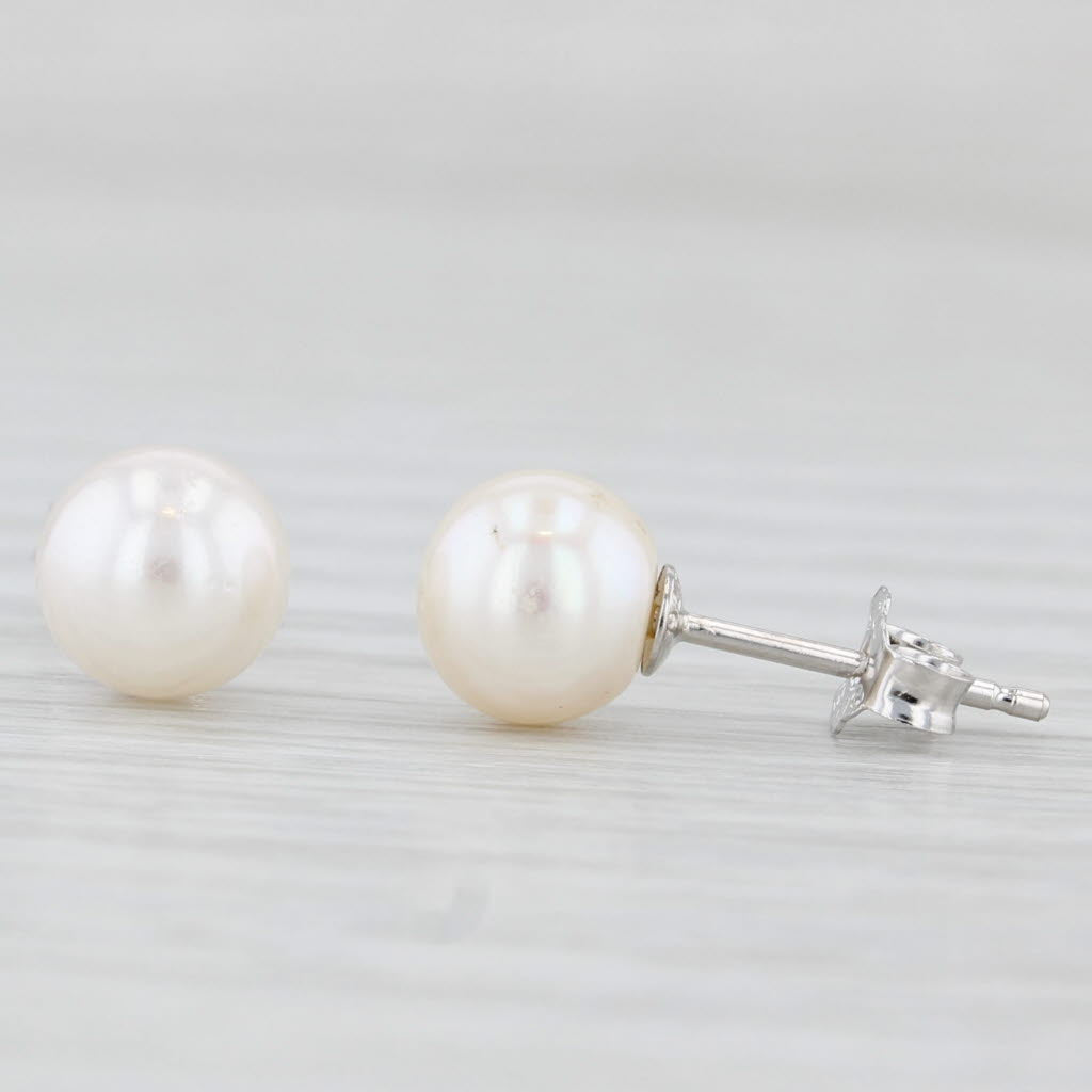 Light Gray New Cultured Pearl Stud Earrings 14k Sterling Silver 6-6.5mm