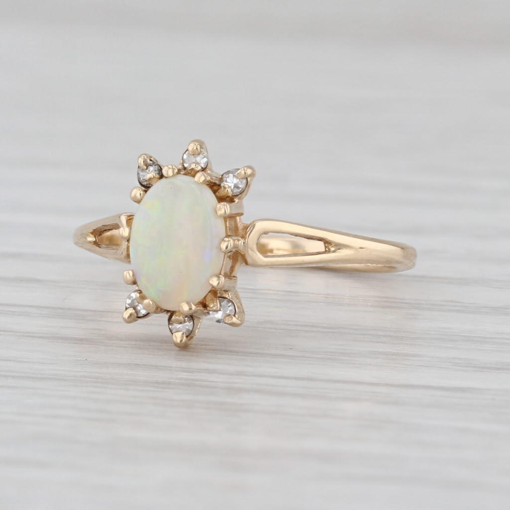 Oval Cabochon Opal Ring 10k Yellow Gold Size 6 Diamond Accents