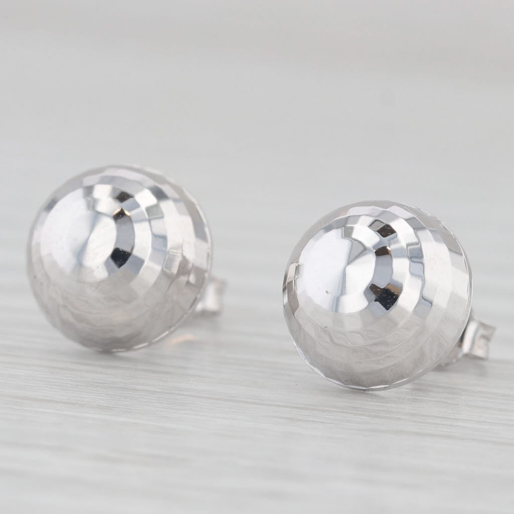 Light Gray Disco Ball Stud Earrings 14k White Gold Milor Italian