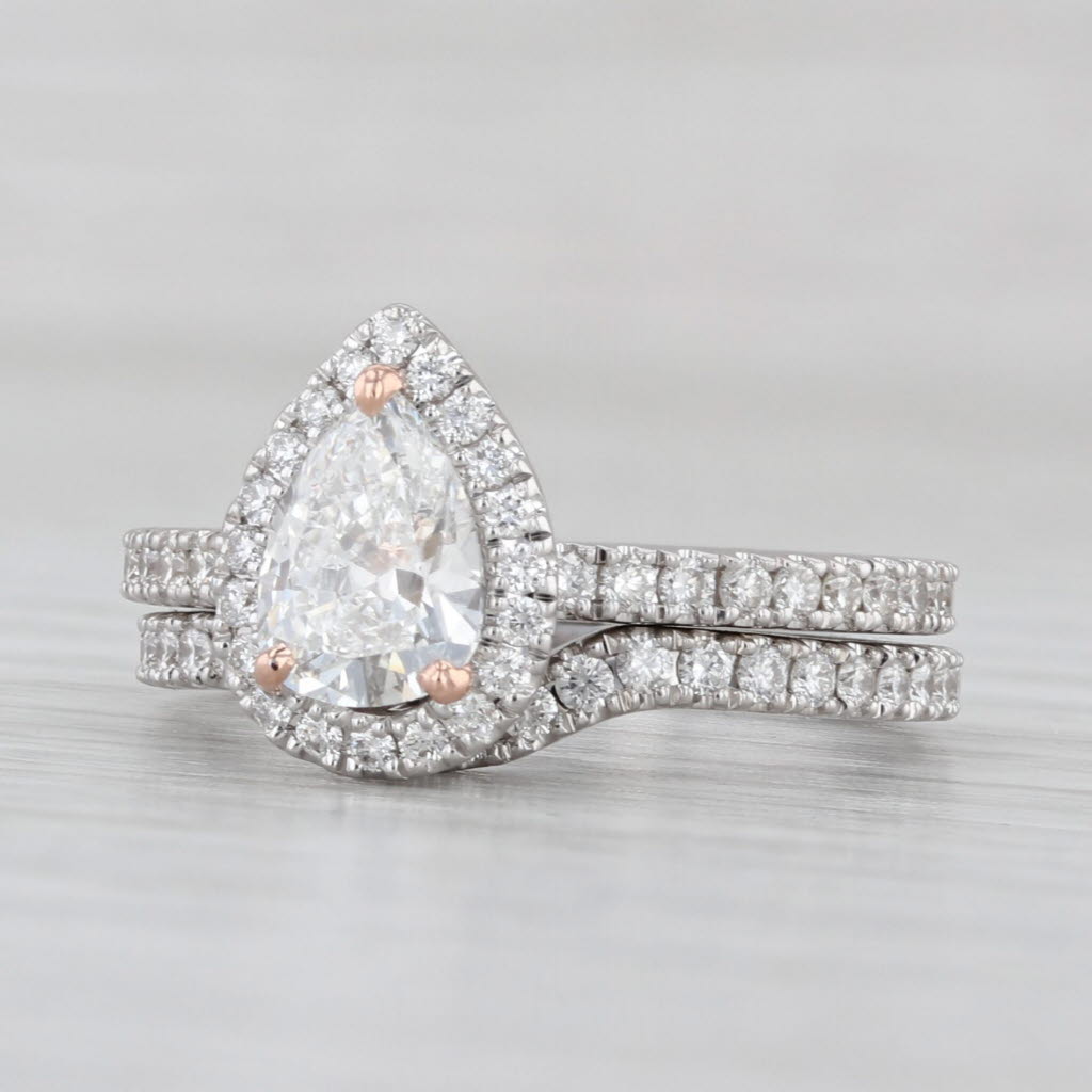 Neil Lane Diamond Pear Halo Engagement Ring Wedding Band Bridal 14k White Gold
