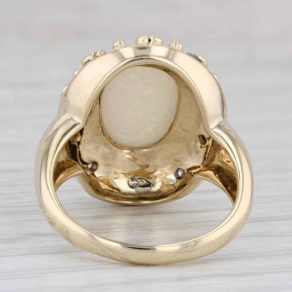 Gray Opal Oval Cabochon Diamond Ring 14k Yellow Gold Size 9