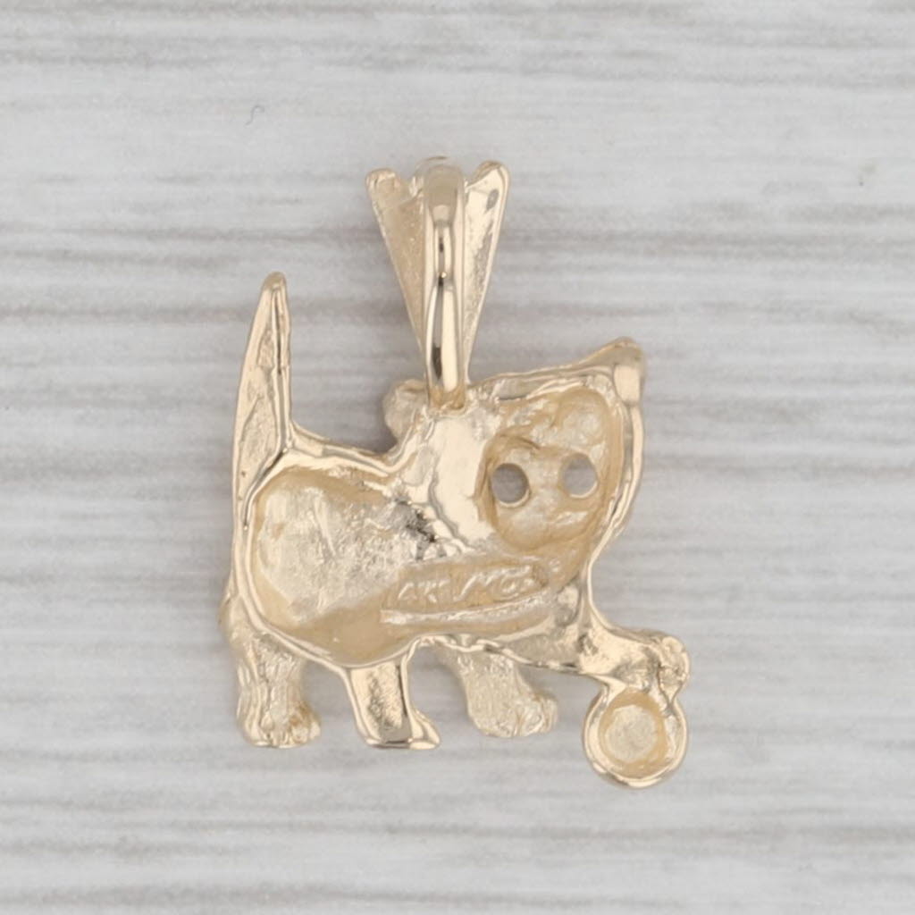 Gray Kitten with Ball Pendant 14k Yellow Gold Small Drop