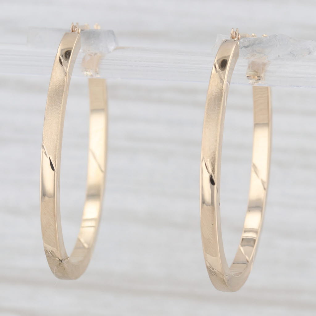 Light Gray Etched Hoop Earrings 14k Yellow Gold Snap Top Pierced Oval Hoops