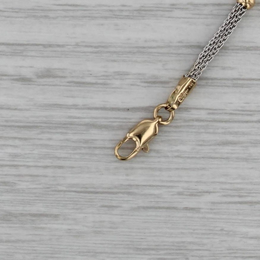Mesh Chain Bead Bracelet 7" 18k White & Yellow Gold 3.5mm