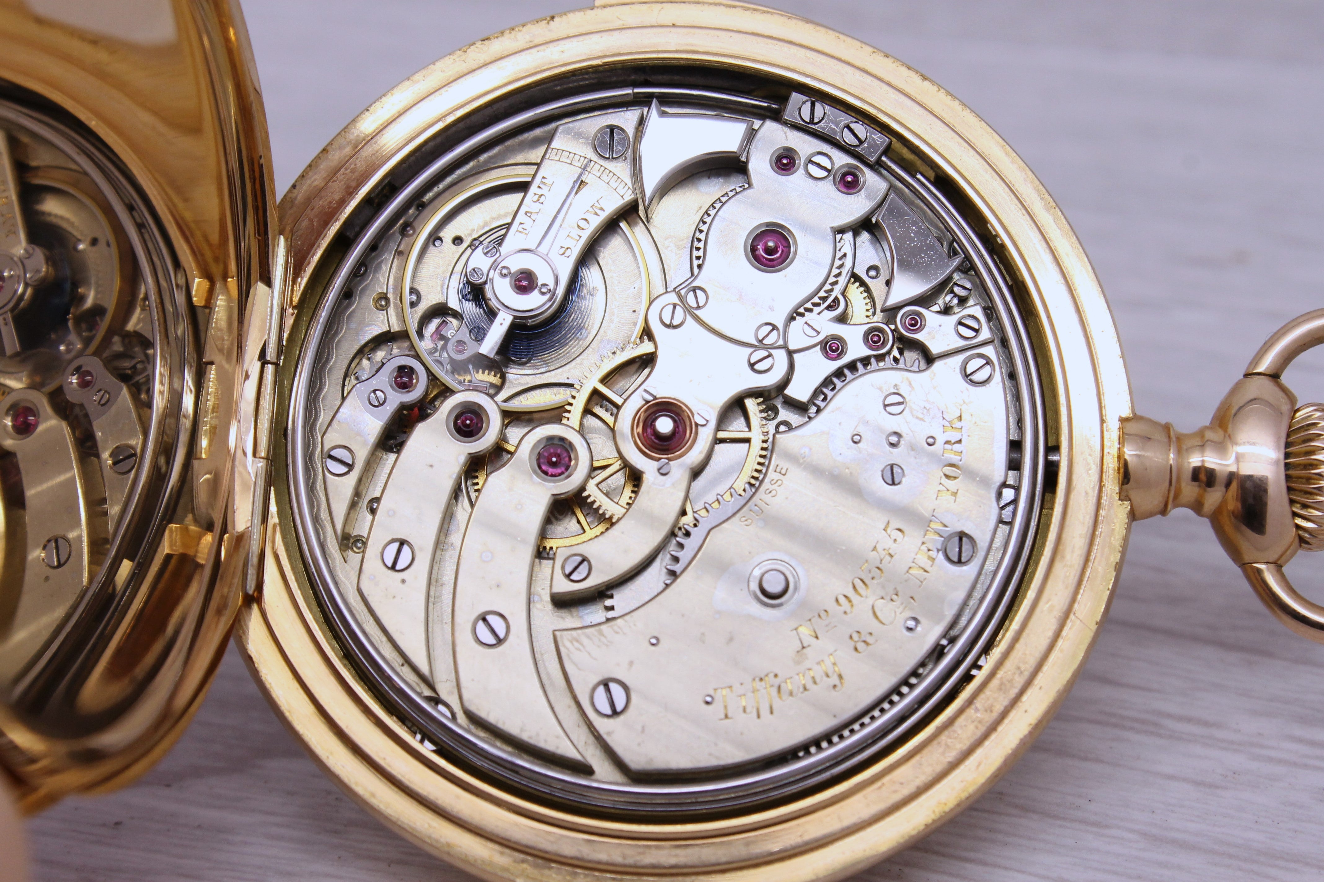 Gray Antique 1893 Tiffany Co 18k Gold Minute Repeater Pocket Watch by Patek Philippe