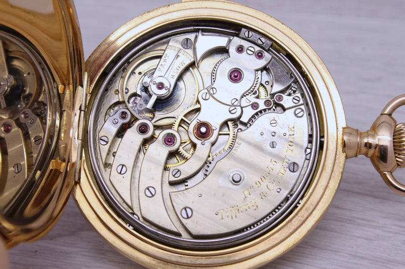 Antique 1893 Tiffany Co 18k Gold Minute Repeater Pocket Watch by Patek Philippe