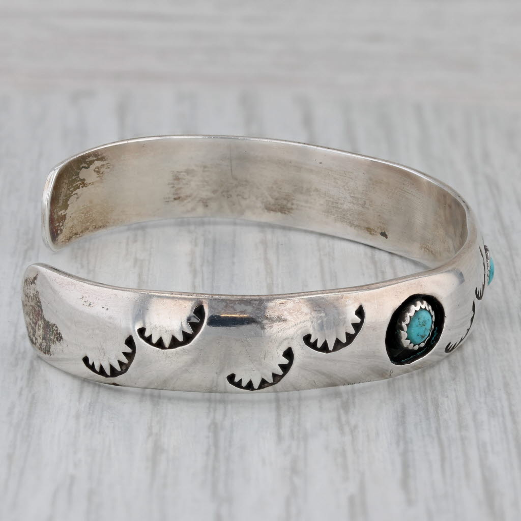 Gray Vintage Native American Turquoise Cuff Bracelet Stamped Sterling Silver