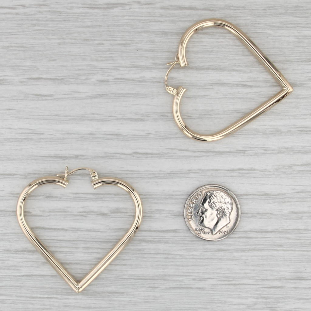 Heart Hoop Earrings 14k Yellow Gold Snap Top Hoops 38.2 x 3mm