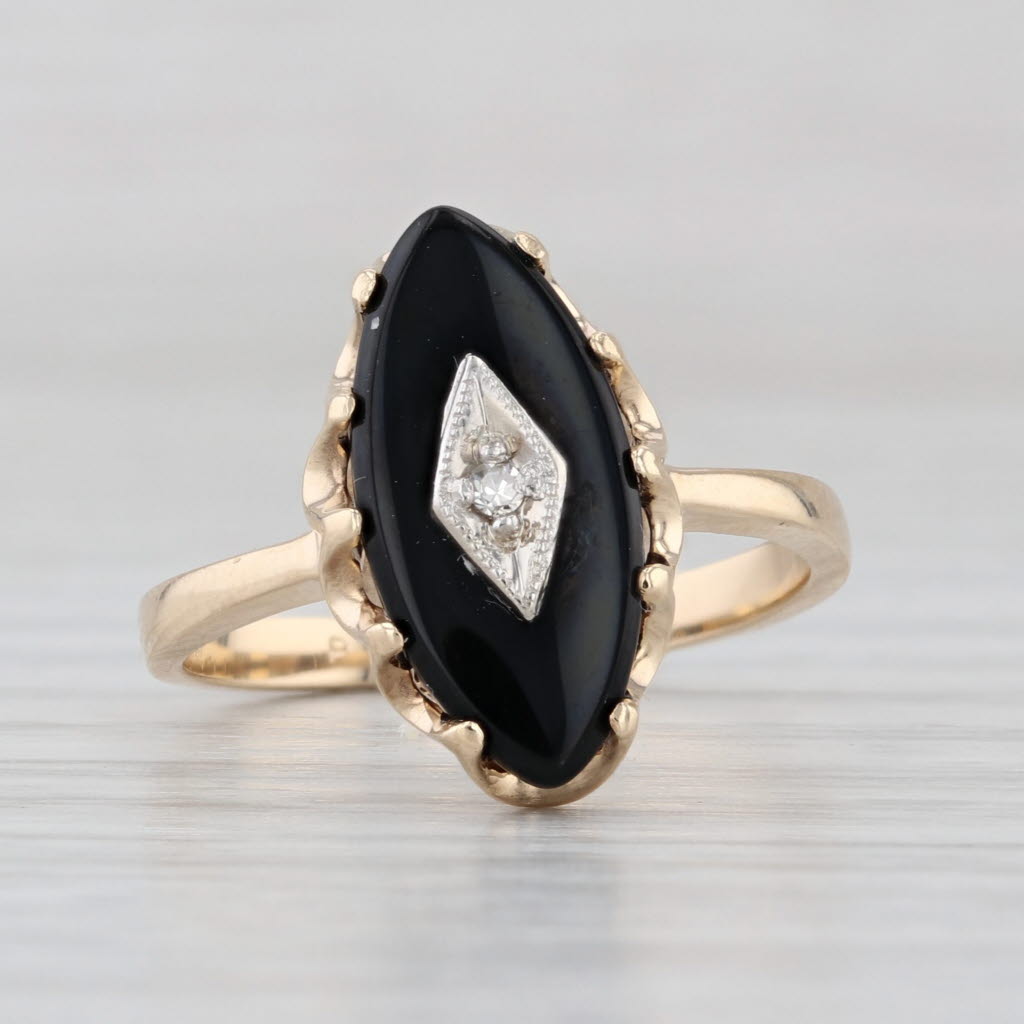 Vintage Onyx Diamond Ring 10k Yellow Gold Size 6 Signet