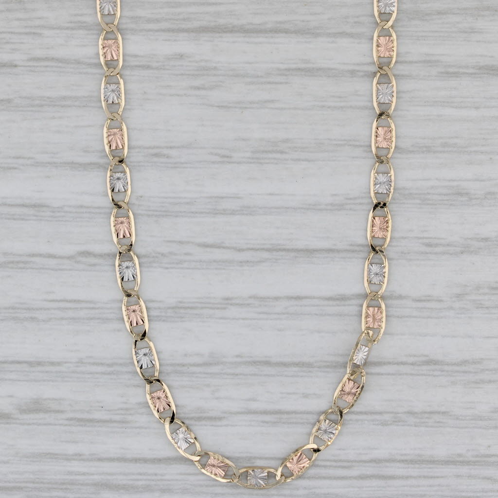 Gray Tri-Toned Gucci Chain Necklace 10k Yellow White Rose Gold 19.5" 2.7mm