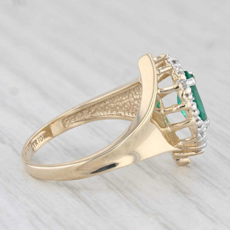 0.53ctw Lab Created Emerald Diamond Halo Ring 10k Yellow Gold Size 6.75