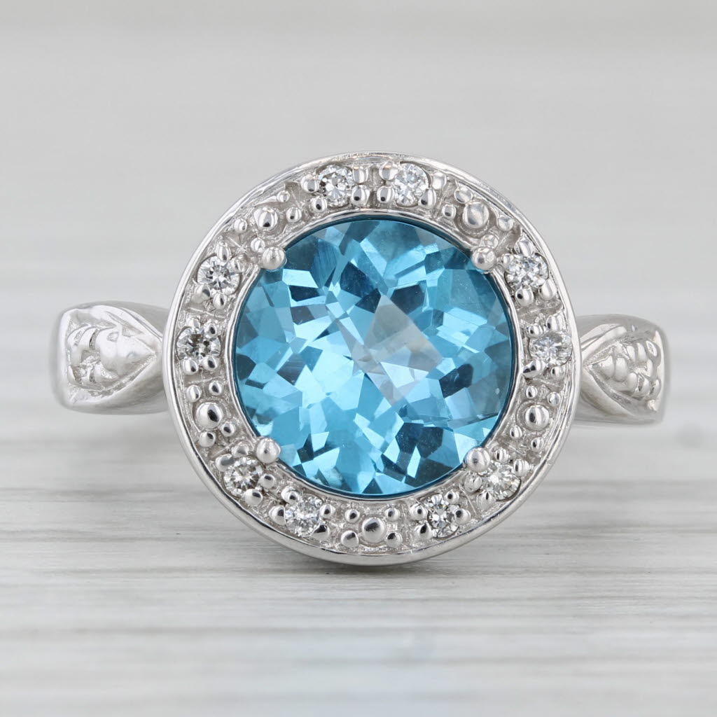 Light Gray 3.60ctw Blue Topaz Diamond Halo Ring 14k White Gold Size 6