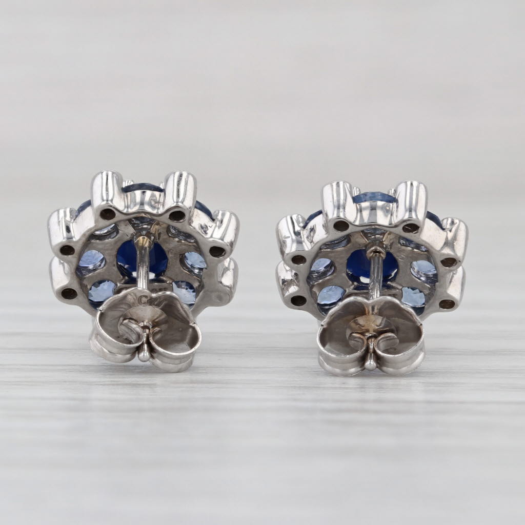 3.76ctw Blue Sapphire Diamond Stud Earrings 14k White Gold Studs
