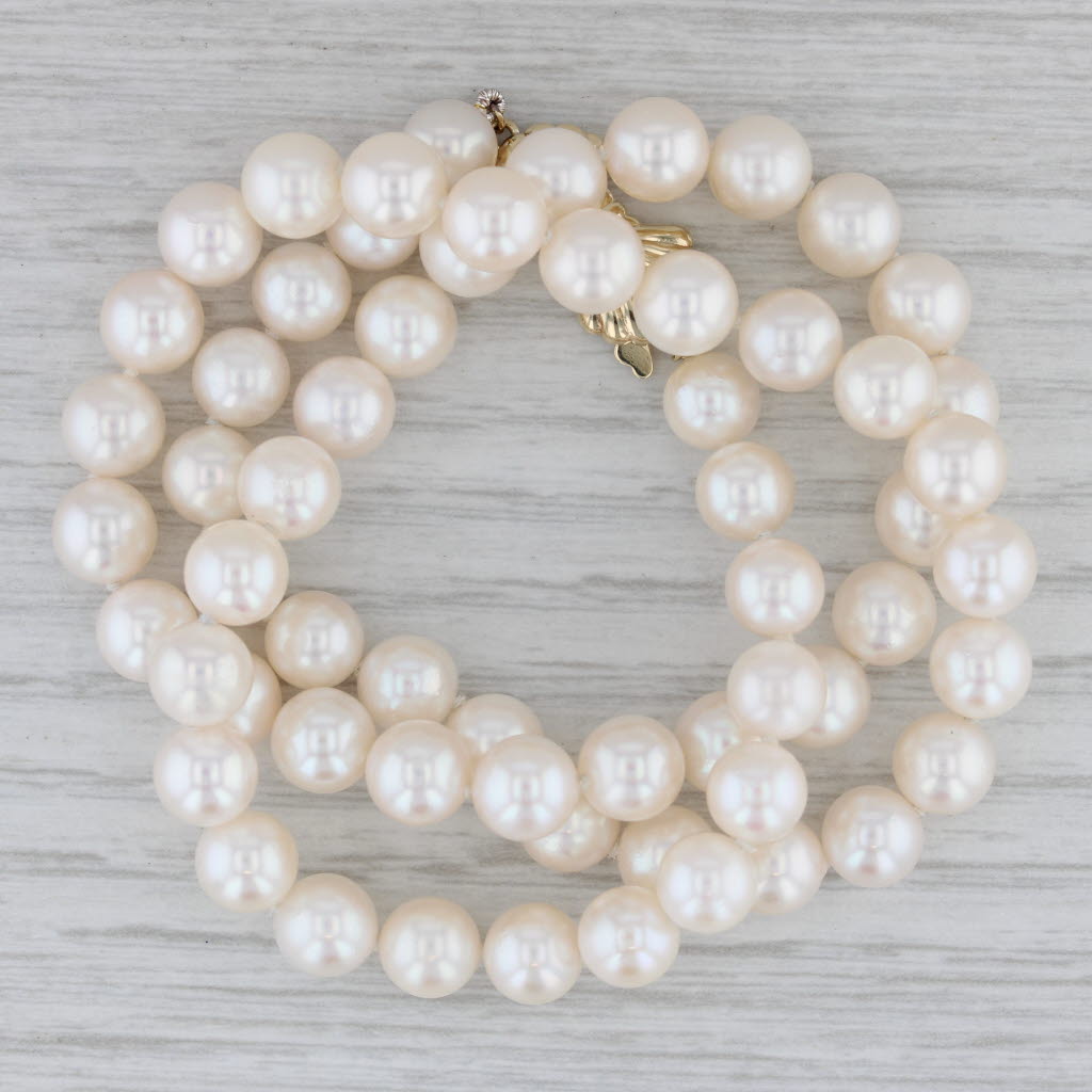 Gray Blue Lagoon Cultured Pearl Strand Bead Necklace 14k Yellow Gold 18" Box