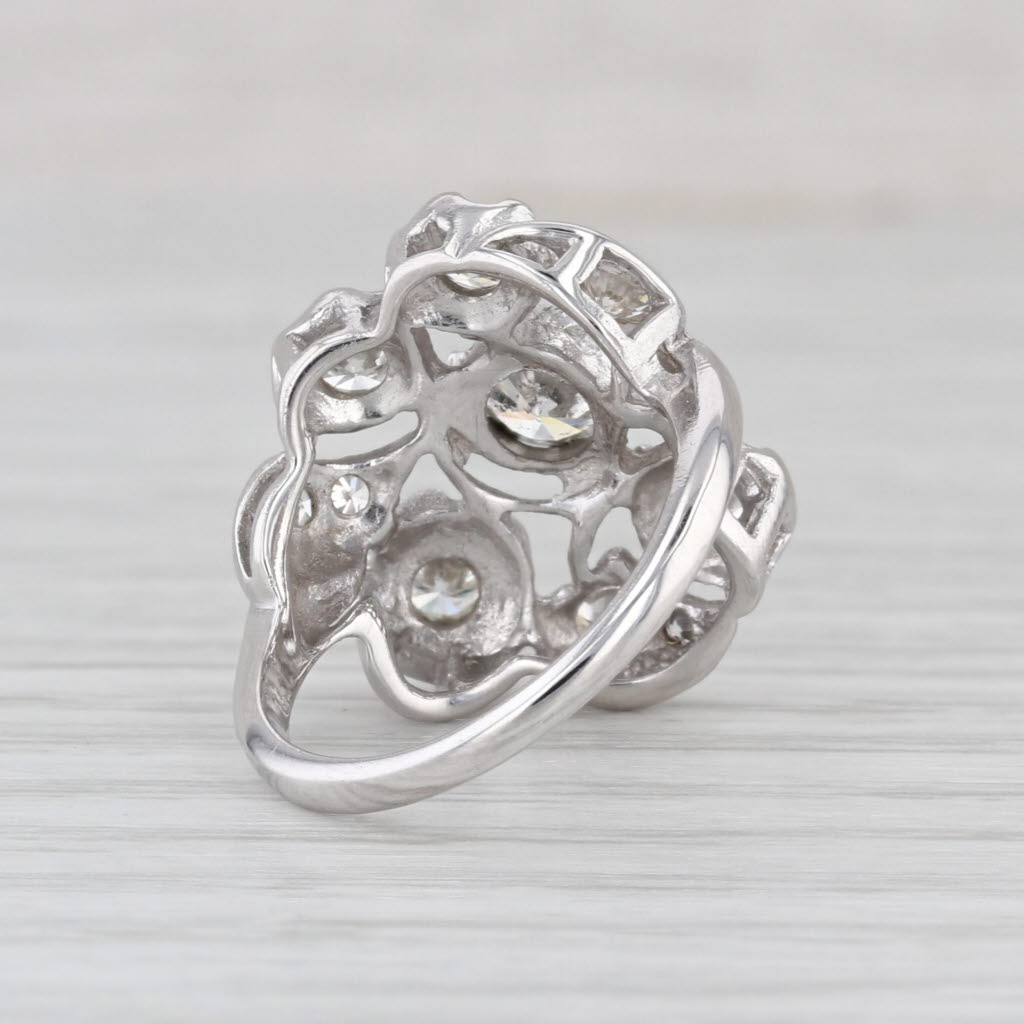 Vintage 1.41ctw Diamond Cluster Ring 14k White Gold Heart Accents Size 5.5