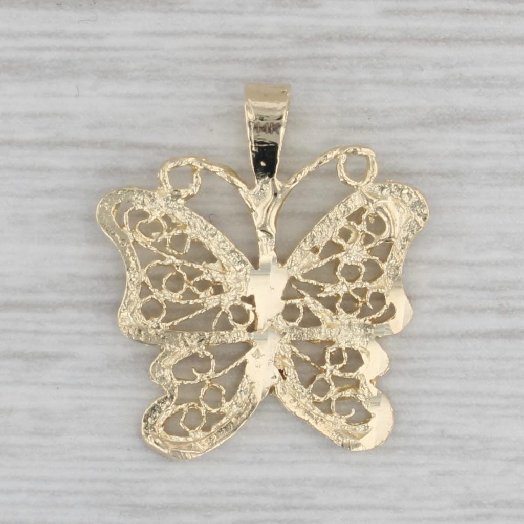 Gray Filigree Butterfly Pendant 14k Yellow Gold Bug Insect Jewelry