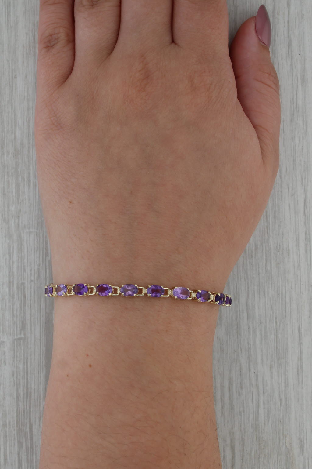 8.40ctw Amethyst Tennis Bracelet 10k Yellow Gold 6.75" 4.1mm