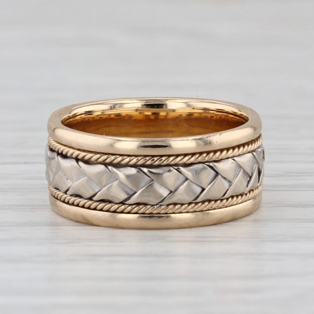 Woven 2-Tone Ring 14k Yellow White Gold Size 5.5 8mm Wide Band