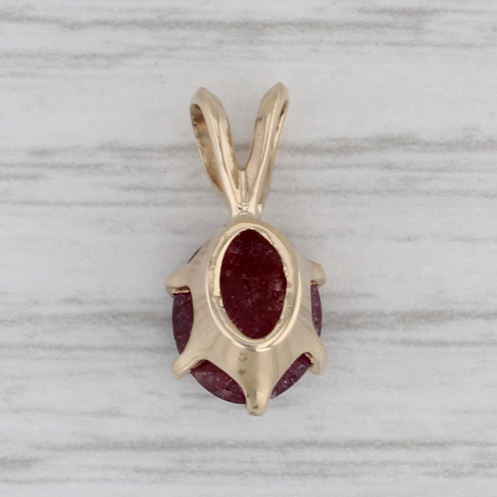 Gray Oval Ruby Cabochon Solitaire Pendant 14k Yellow Gold Small Drop