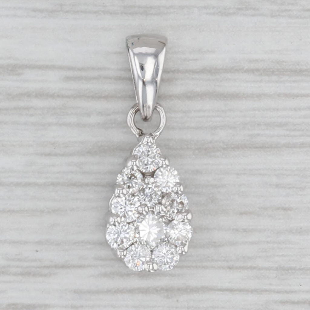 0.40ctw Diamond Cluster Teardrop Pendant 18k White Gold Small Drop