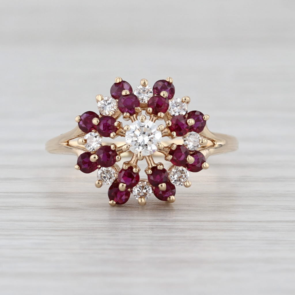 0.92ctw Ruby Diamond Tiered Halo Ring 14k Yellow Gold Size 7.5