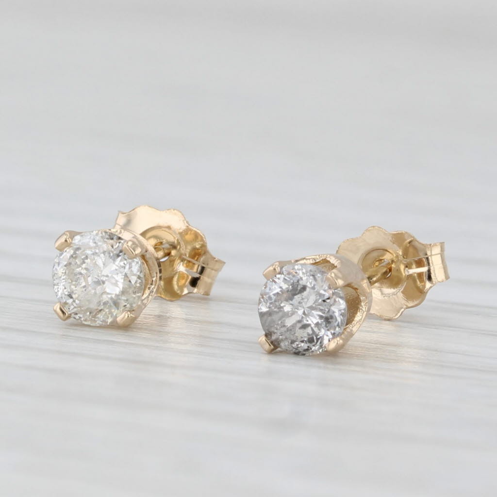 Light Gray 0.50ctw Diamond Stud Earrings 14k Yellow Gold Round Solitaires