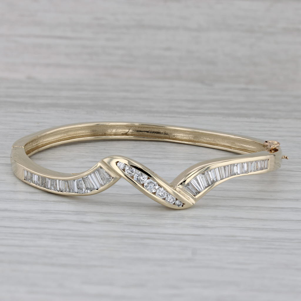 Gray 1.80ctw Channel Set Diamond Bangle Bracelet 14k Yellow Gold 6"