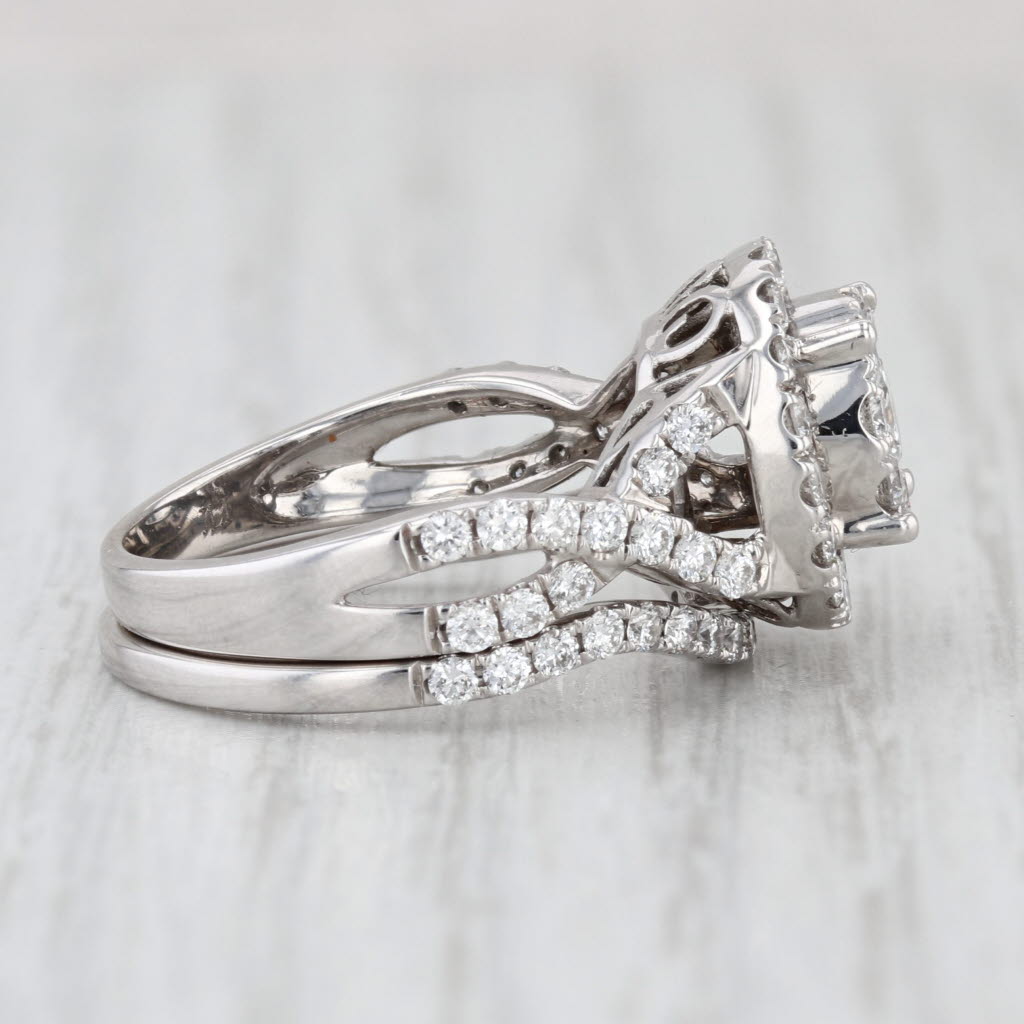 1.28ctw Round Diamond Halo Engagement Ring Wedding Band Set 14k Gold Size 7