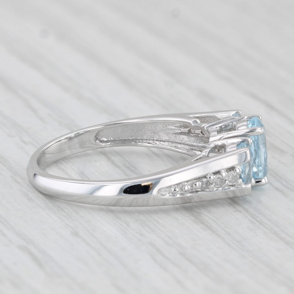 Light Gray 1.21ctw Oval Aquamarine Diamond Ring 10k White Gold Size 7.25 3-Stone