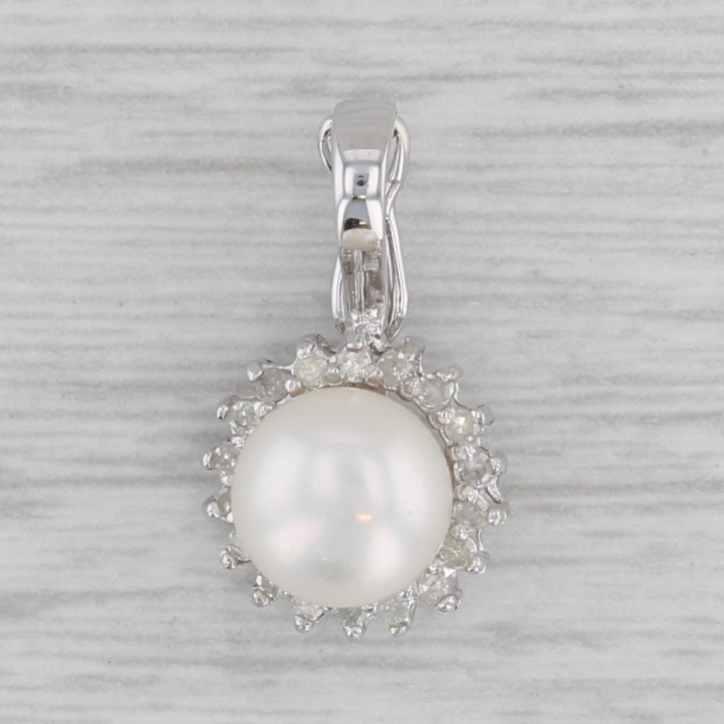 Gray Cultured Pearl Diamond Halo Enhancer Pendant 14k White Gold Clip Bail