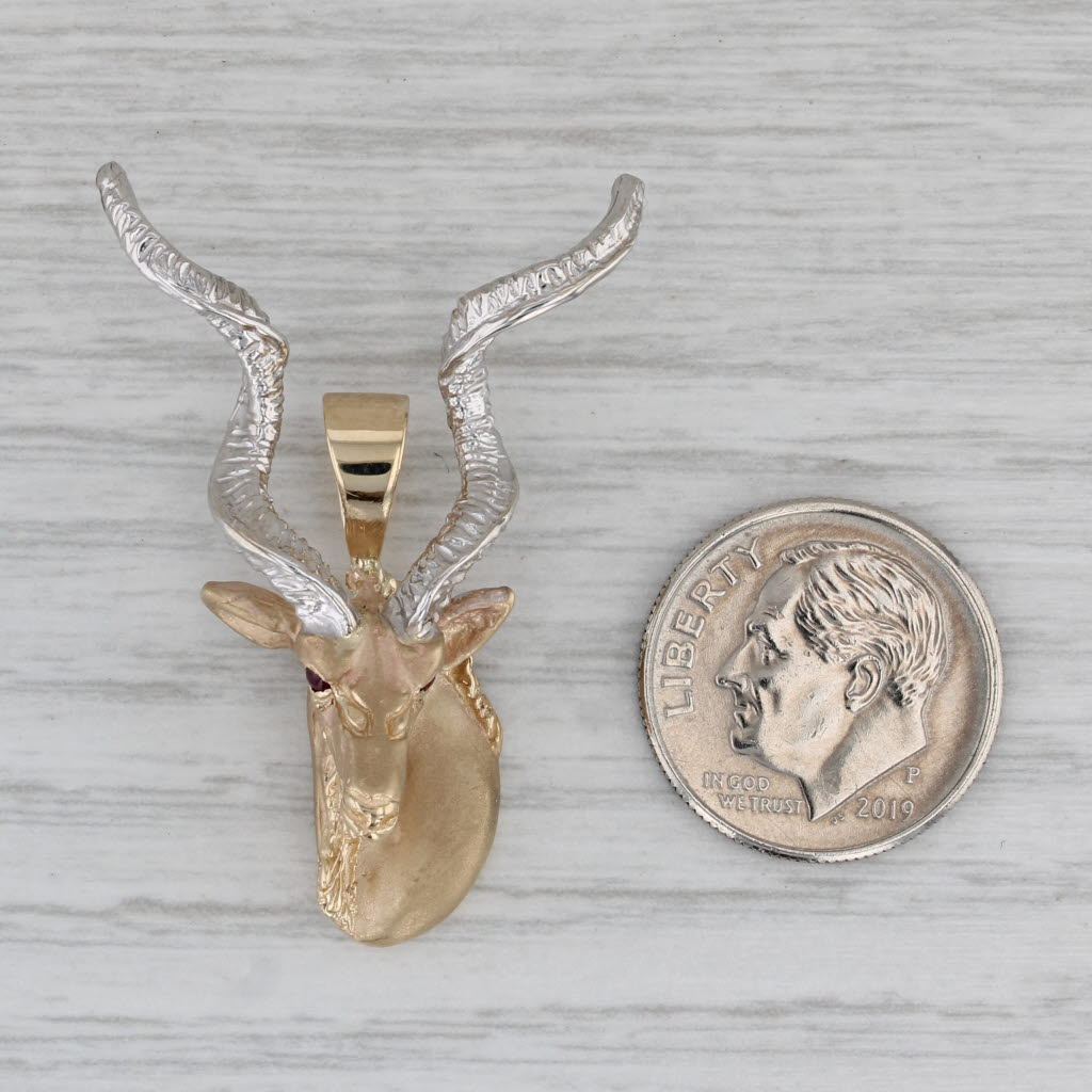 Gray Markhor Capra Goat Buck Bust Pendant 14k Gold Ruby Darren K Moorse Kudu Safari