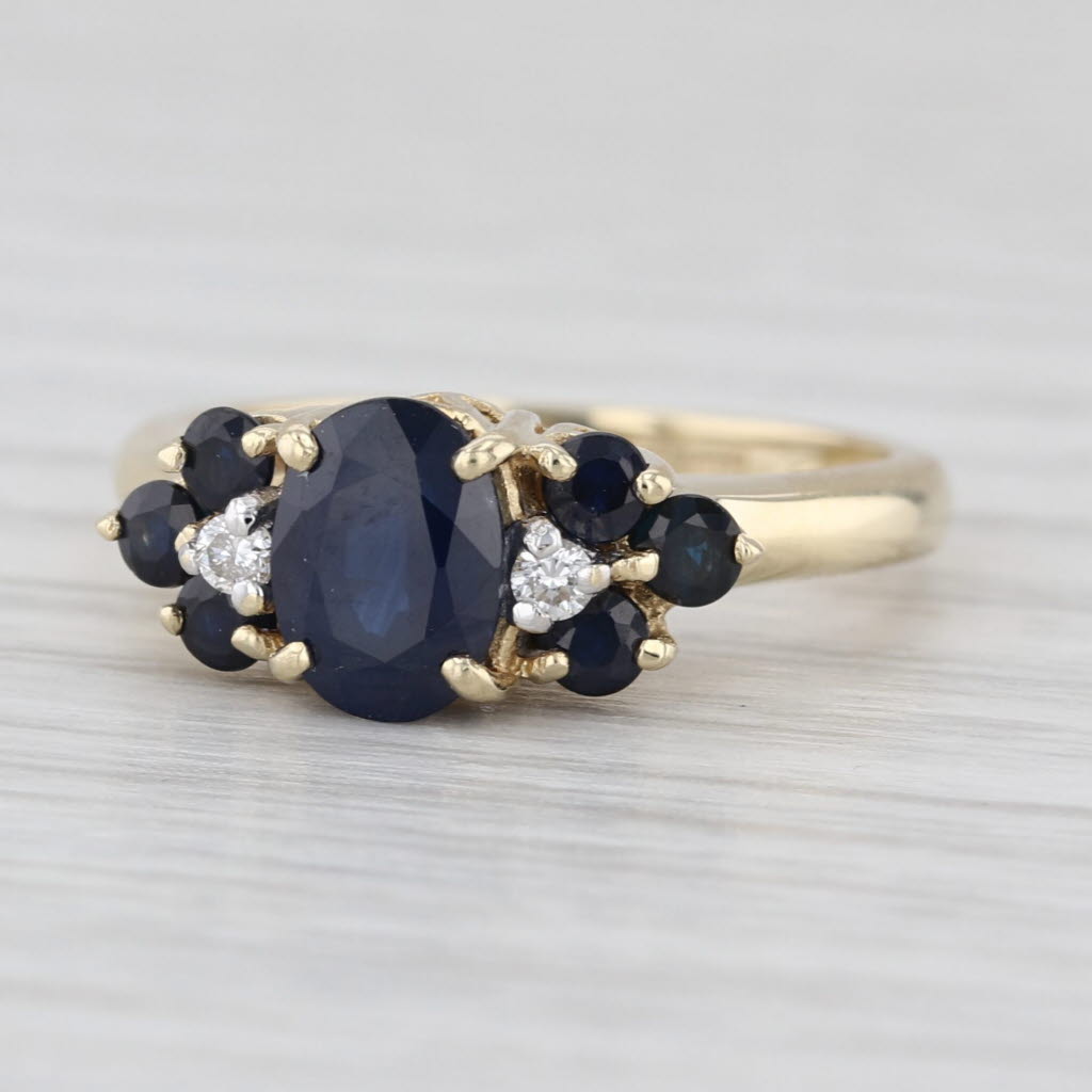 1.54ctw Oval Blue Sapphire Ring 14k Yellow Gold Size 5 Diamond Accents