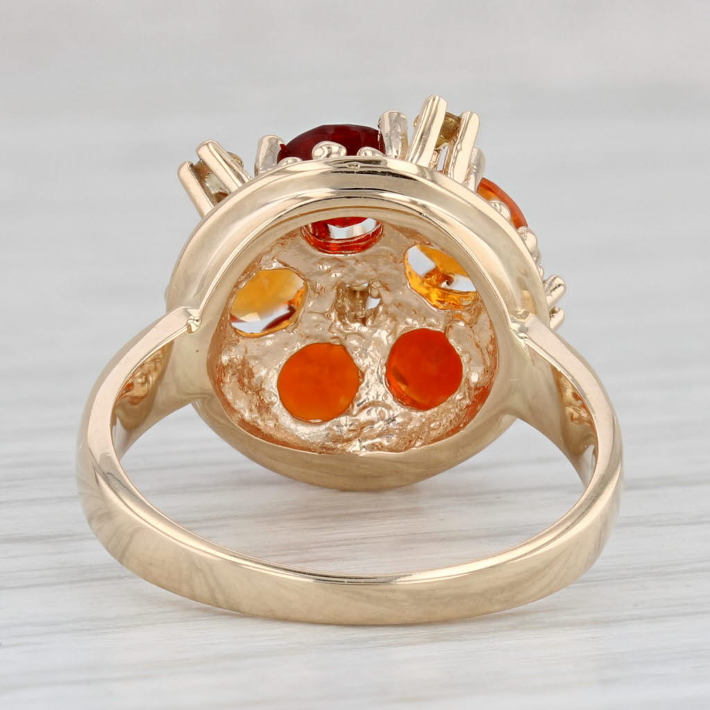 Gray Orange Fire Opal Topaz Cluster Ring 14k Yellow Gold Size 7